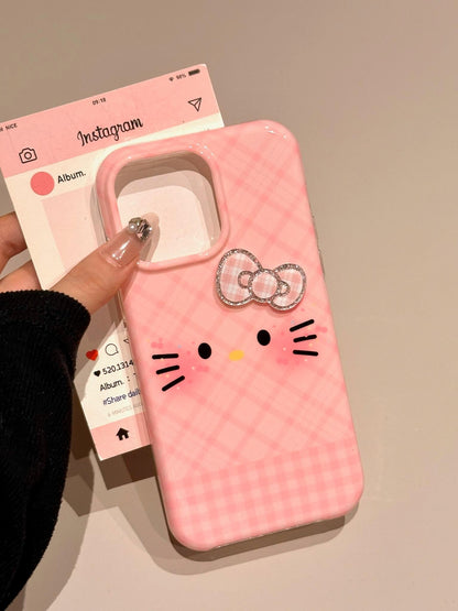 Kitty Plaid Bow Pink Cute Kawaii Phone Case