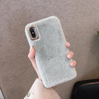 Simple Solid Color Winter Warm Short Plush Soft Protective Case for iPhone 17 16 15 14 13 12 11 Pro Max X Xr 7 8
