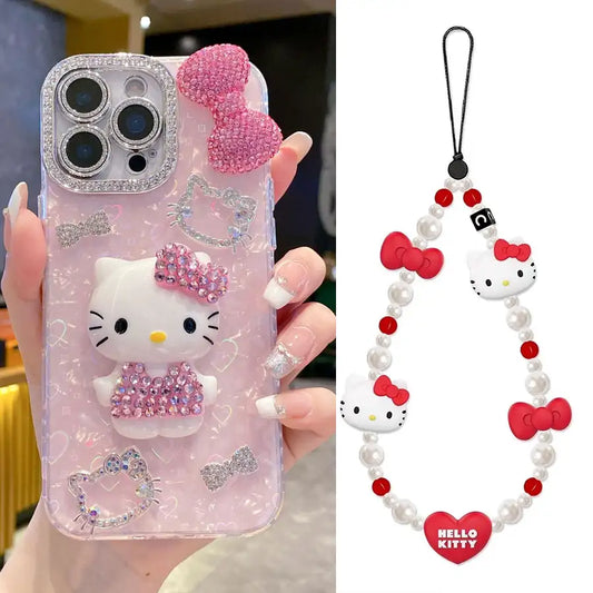 Cartoon Diamonds Pink 3D Kitty Phone Case For iPhone 17 16 15 14 13 12 11 Pro Max Bling Glitter TPU Clear Back Cover with Charm