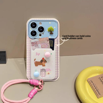 Cute Puppy Card Holder Flip Phone Case