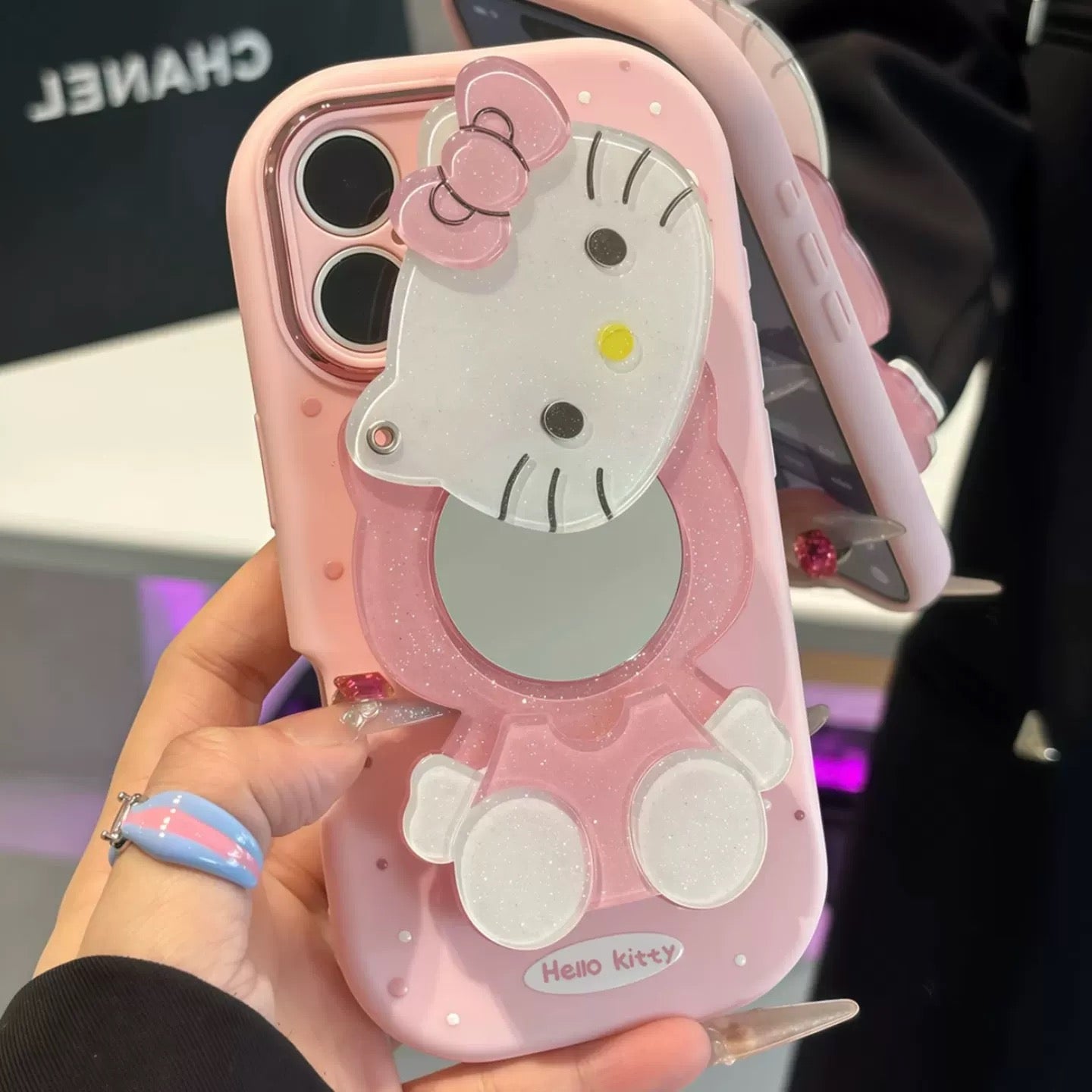 Rotating mirror stand Kitty phone case
