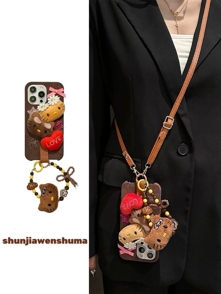 Plush KT crossbody chain phone case
