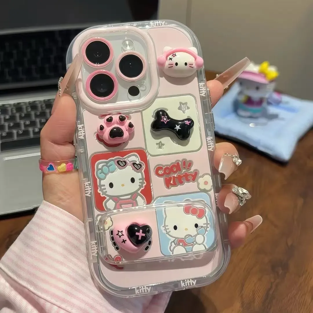 3D Heart-Shaped Paw Print HT Cat Mirror Stand Phone Case