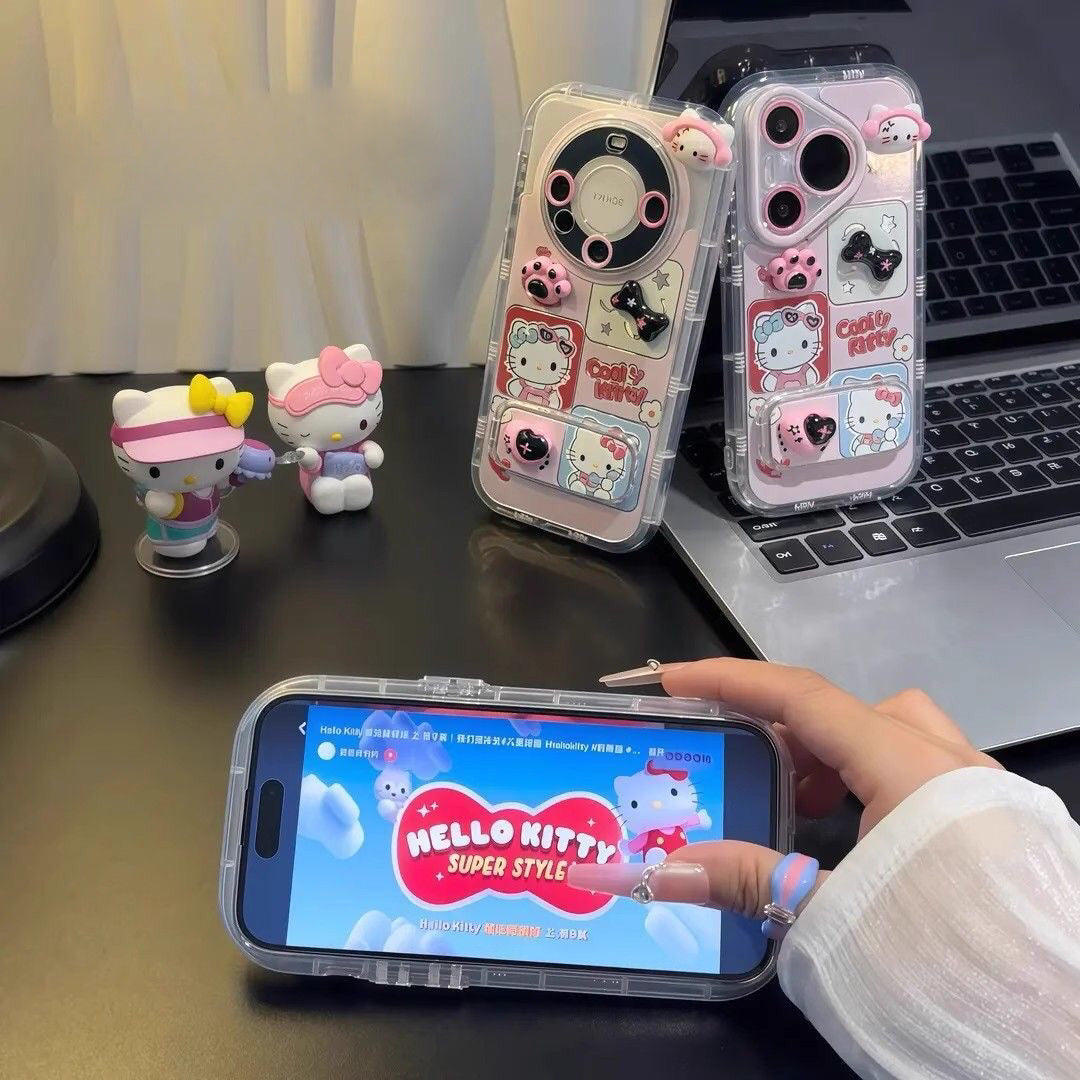 3D Heart-Shaped Paw Print HT Cat Mirror Stand Phone Case