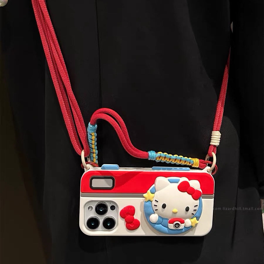 Cute Camera Kitty Crossbody Strap Lanyard Phone Case