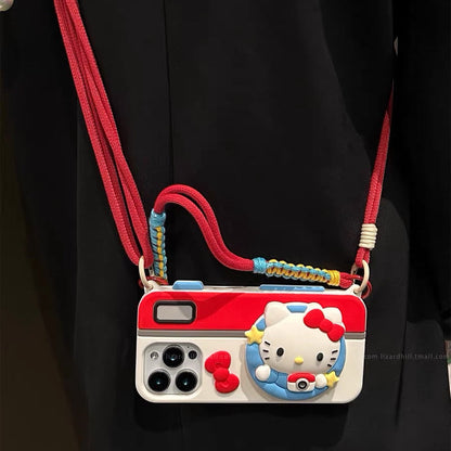 Cute Camera Kitty Crossbody Strap Lanyard Phone Case