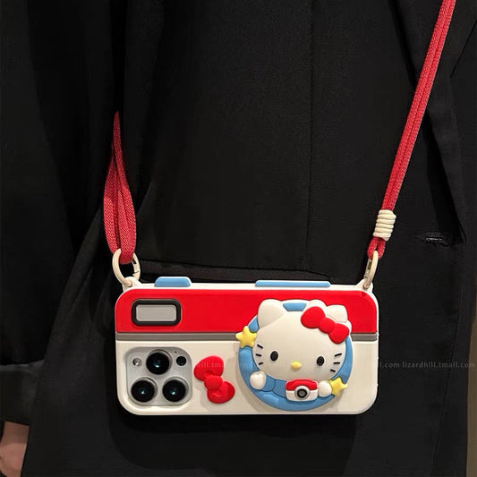 Cute Camera Kitty Crossbody Strap Lanyard Phone Case