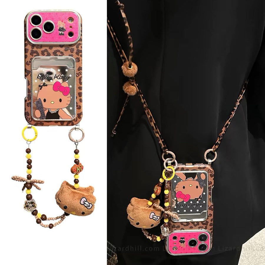Leopard print mirrored Hello Kitty crossbody phone case