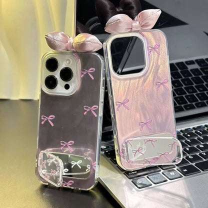 Pink bow mirror stand phone case