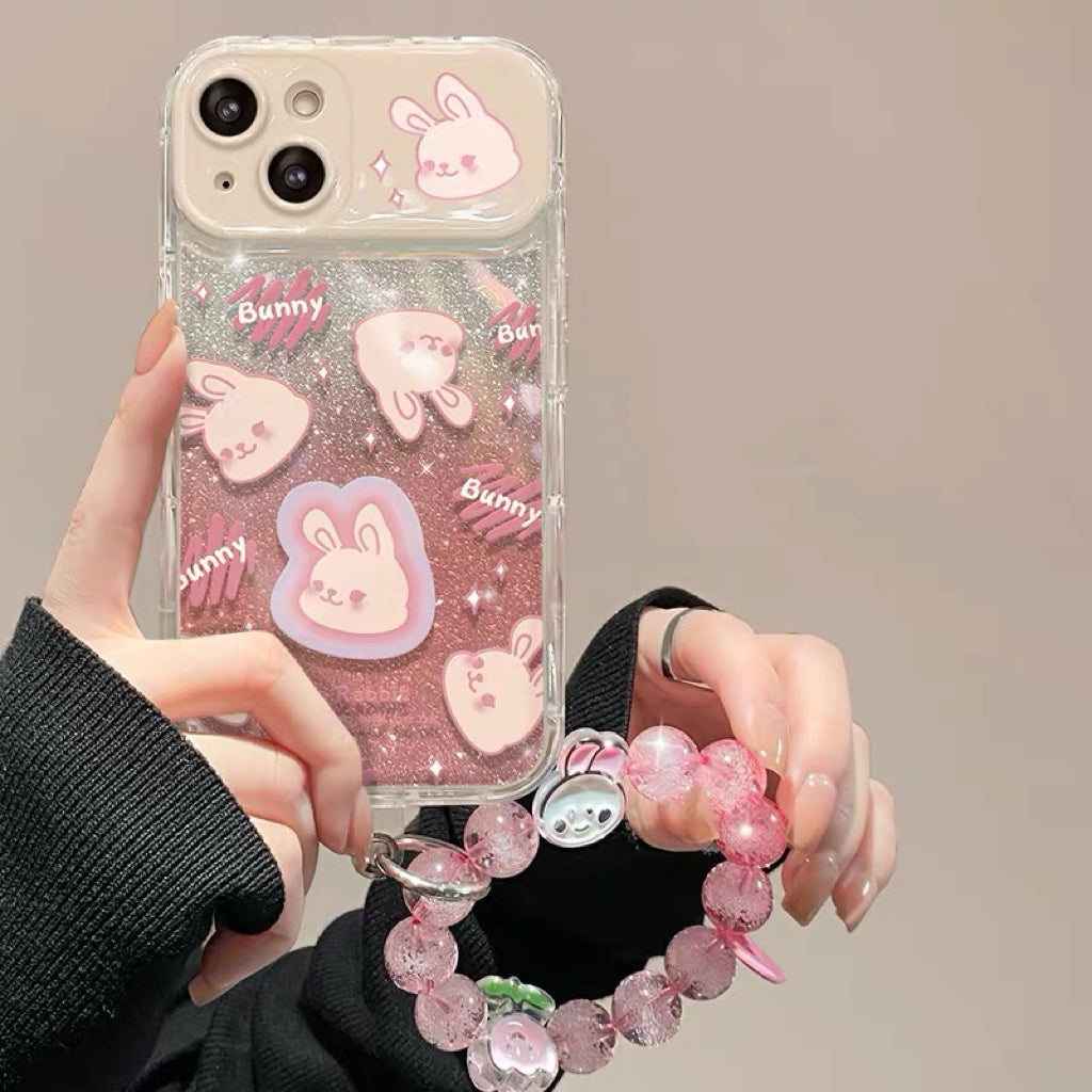 Pink bunny flip mirror phone case