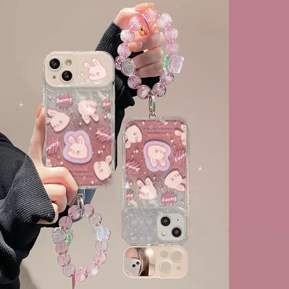 Pink bunny flip mirror phone case