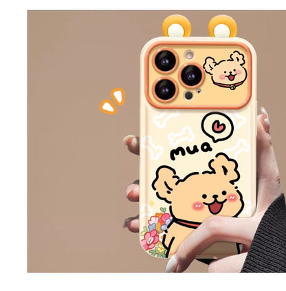 Puppy Flip Phone Case with Mirror and Stand