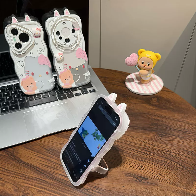 Transparent heart-shaped Kitty phone case with two ears