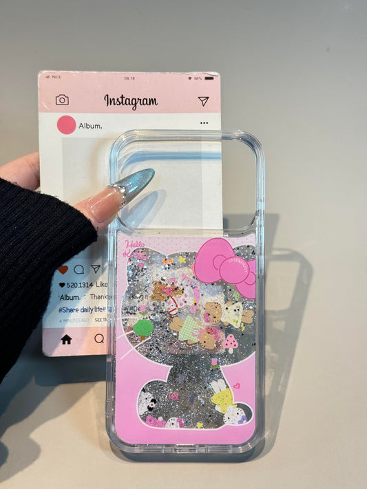 Kitty Bling Glitter Liquid Quicksand Clear Cute Kawaii Phone Case