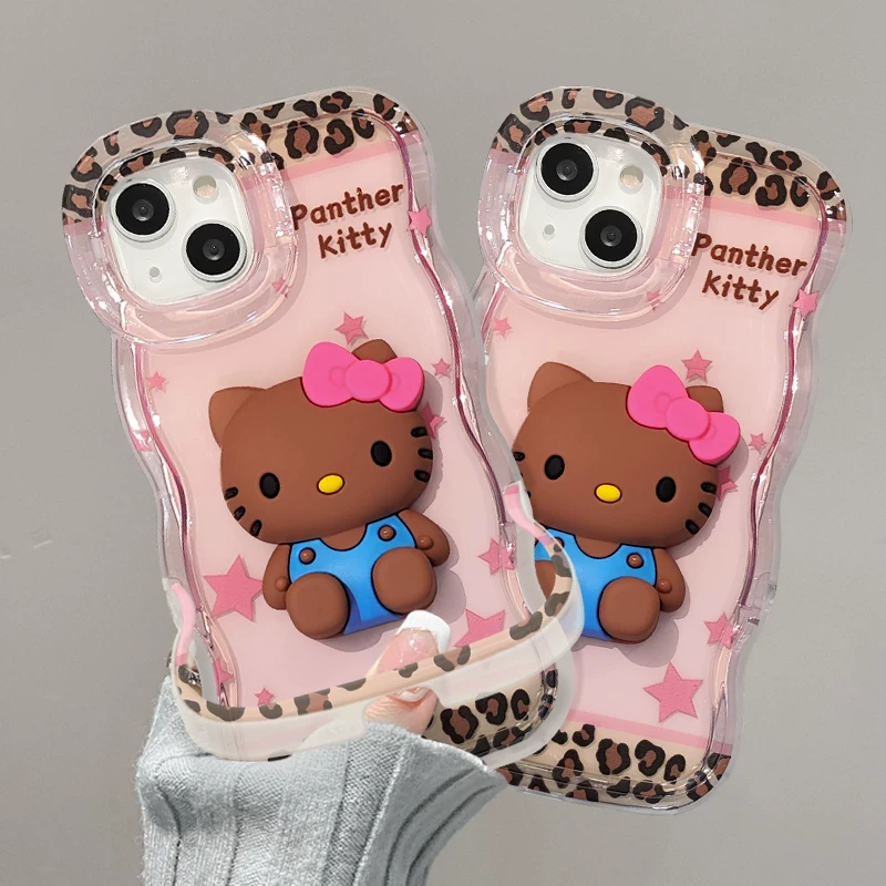 Leopard print transparent stand Kitty phone case