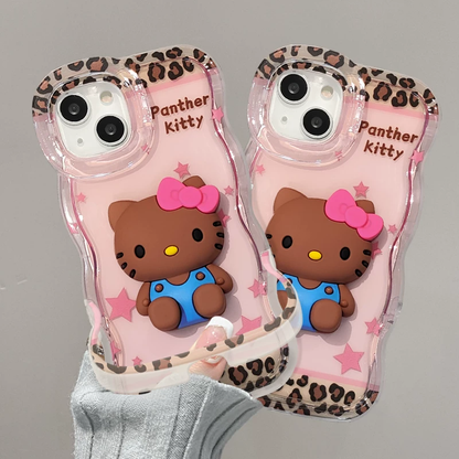 Leopard print transparent stand Kitty phone case