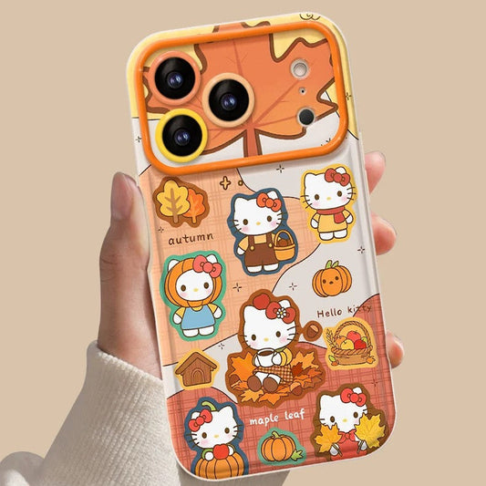 Orange full-screen Kitty flip mirror phone case