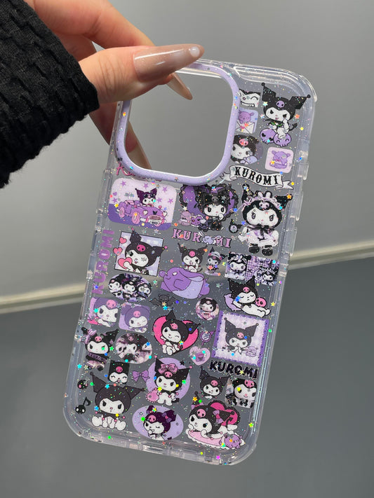 kuro Purple Glitter Clear Cute Kawaii Phone Case