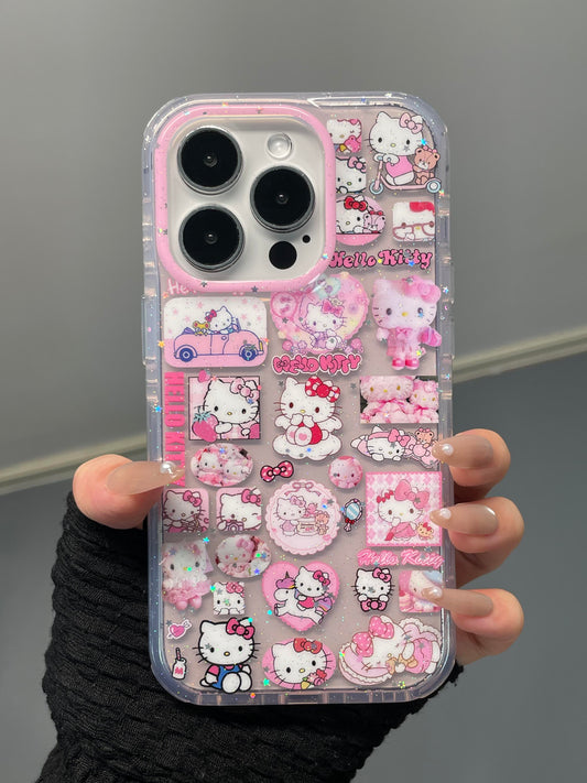 Kitty Pink Glitter Clear Cute Kawaii Phone Case