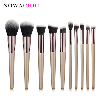 10Pcs Champagne Gold Makeup Brushes Powder Foundation Blush Blending Eyeshadow Cosmetic Beauty Brush