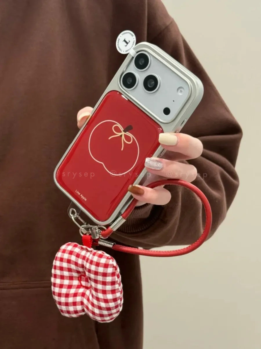 Red Apple Cover Silver Phone Case For iPhone 17 16 15 14 13 Pro Max Plus