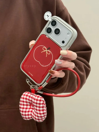 Red Apple Cover Silver Phone Case For iPhone 17 16 15 14 13 Pro Max Plus