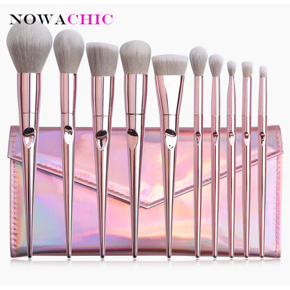 10pcs Pink Makeup Brushes Set With Bag Powder Foundation Blush Eyeshadow Lip Cosmetic Beauty Brush