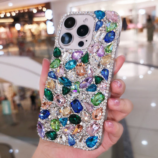 Gorgeous Large Colorful Gemstone with Diamond Phone Case for iPhone 16 15 14 13 12 11 Plus Pro Max