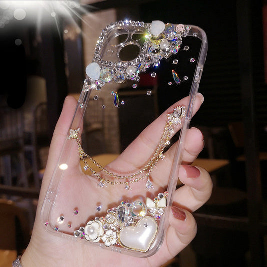 Handmade iPhone Case Luxury Bling Diamond Minimalist Back Cover Case for iPhone 16 15 14 13 12 11 Plus Pro Max