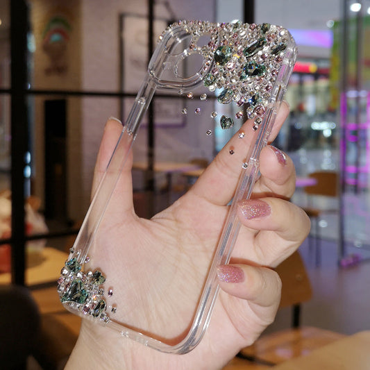 Handmade iPhone Case Minimalist Bling Green Diamond Back Cover Case for iPhone 16 15 14 13 12 11 Plus Pro Max