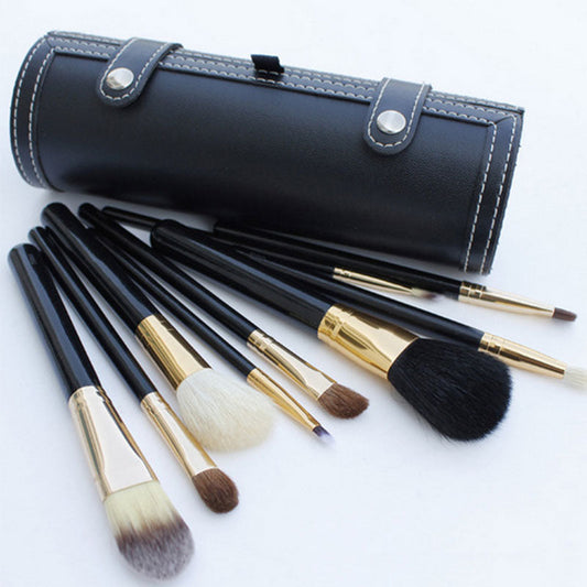 9pcs Black Makeup Brushes Set With PU Brush Bucket Wool Bristles Foundation Blush Beauty Tool