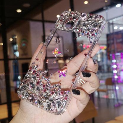 Coque iPhone faite à la main, luxueuse, ornée de diamants, minimaliste, avec papillon.