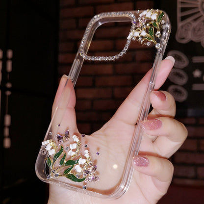 Coque iPhone faite main minimaliste avec orchidée clochette