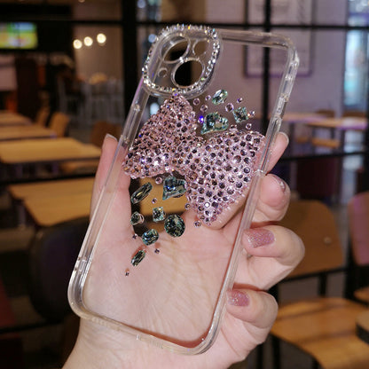 Coque iPhone faite à la main, luxueuse, ornée de diamants, minimaliste, avec nœud arrière