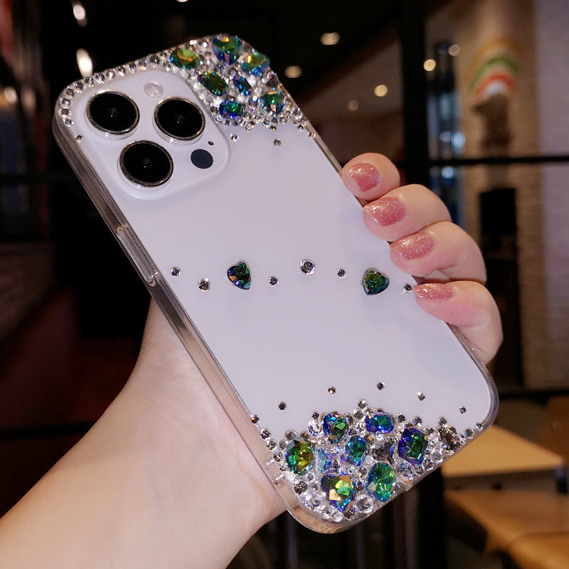 Coque iPhone faite main minimaliste à strass vert diamant