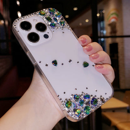 Coque iPhone faite main minimaliste à strass vert diamant