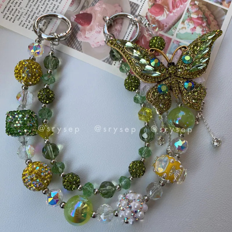 Handmade Diamonds Butterfly Crystal Beads Charm for All Phone Case Pad Case Bumper, DIY Keychian Bag Chain