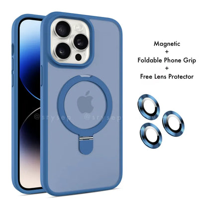 Magsafe Foldable Phone Grip Case and Free Lens Protector For iPhone 17 16 15 14 13 12 11 Pro X Max 7 8 Plus Magnetic Cover