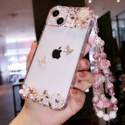 Coque iPhone faite main minimaliste papillon strass diamant