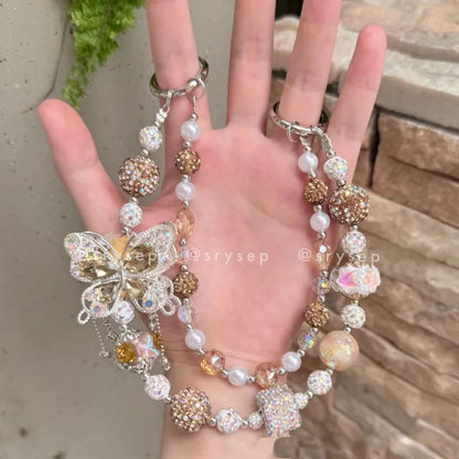 Handmade Diamonds Butterfly Crystal Beads Charm for All Phone Case Pad Case Bumper, DIY Keychian Bag Chain