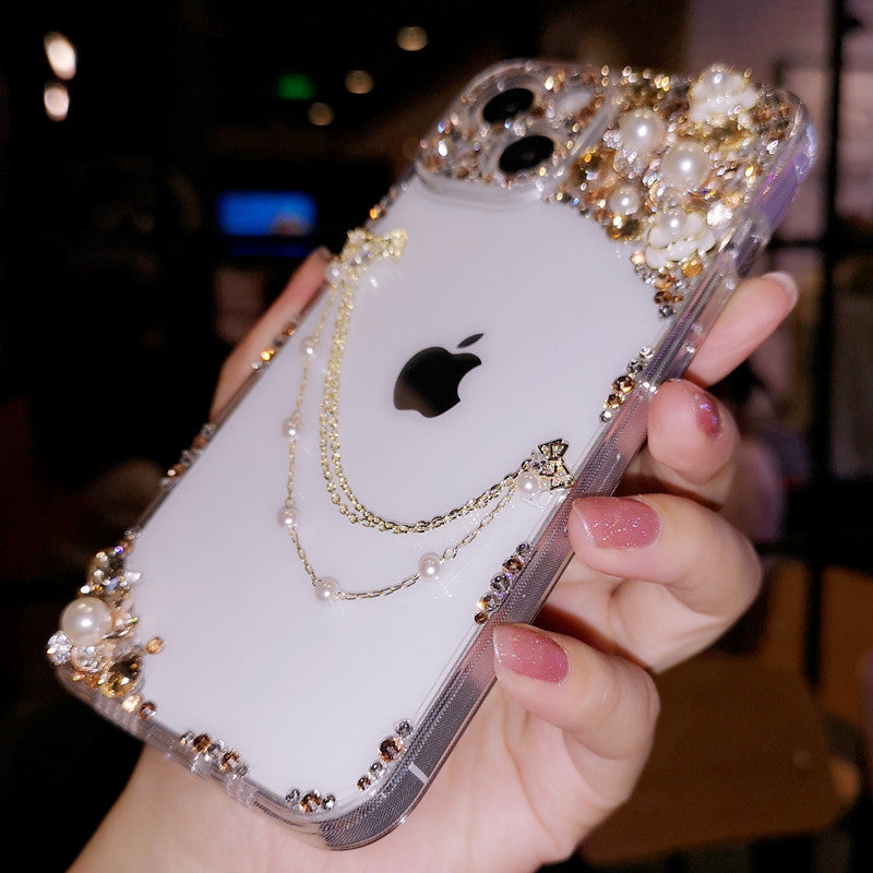 Handmade iPhone Case Minimalist Bling Diamond Back Cover Case for iPhone 16 15 14 13 12 11 Plus Pro Max