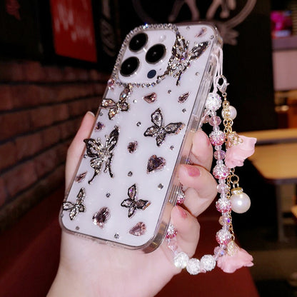 Handmade iPhone Case Minimalist Bling Diamond with Butterfly Case for iPhone 16 15 14 13 12 11 Plus Pro Max