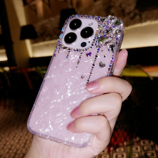 Handmade Minimalist Bling Crystal with Shell Pattern iPhone Case for iPhone 16 15 14 13 12 11 Plus Pro Max