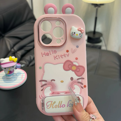 Pink Kitty phone case with two ears and hearts