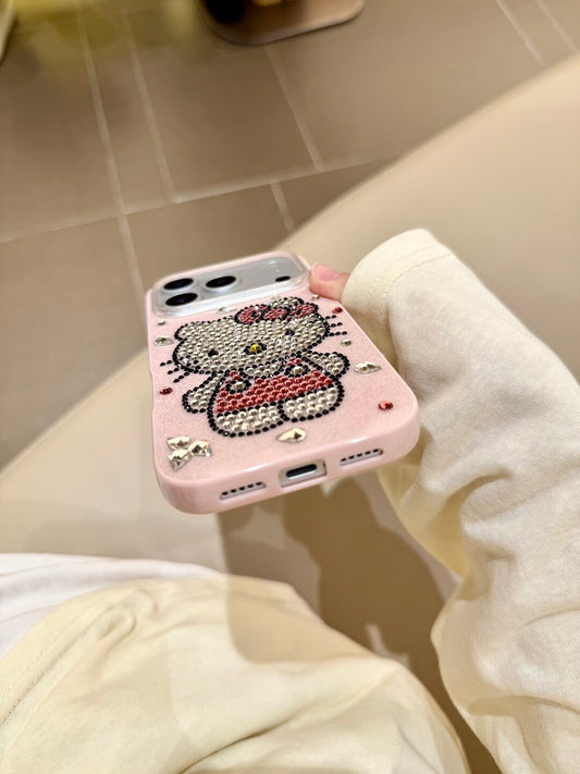 Kitty Pink Glitter Hand Applied Rhinestones Cute Kawaii Phone Case
