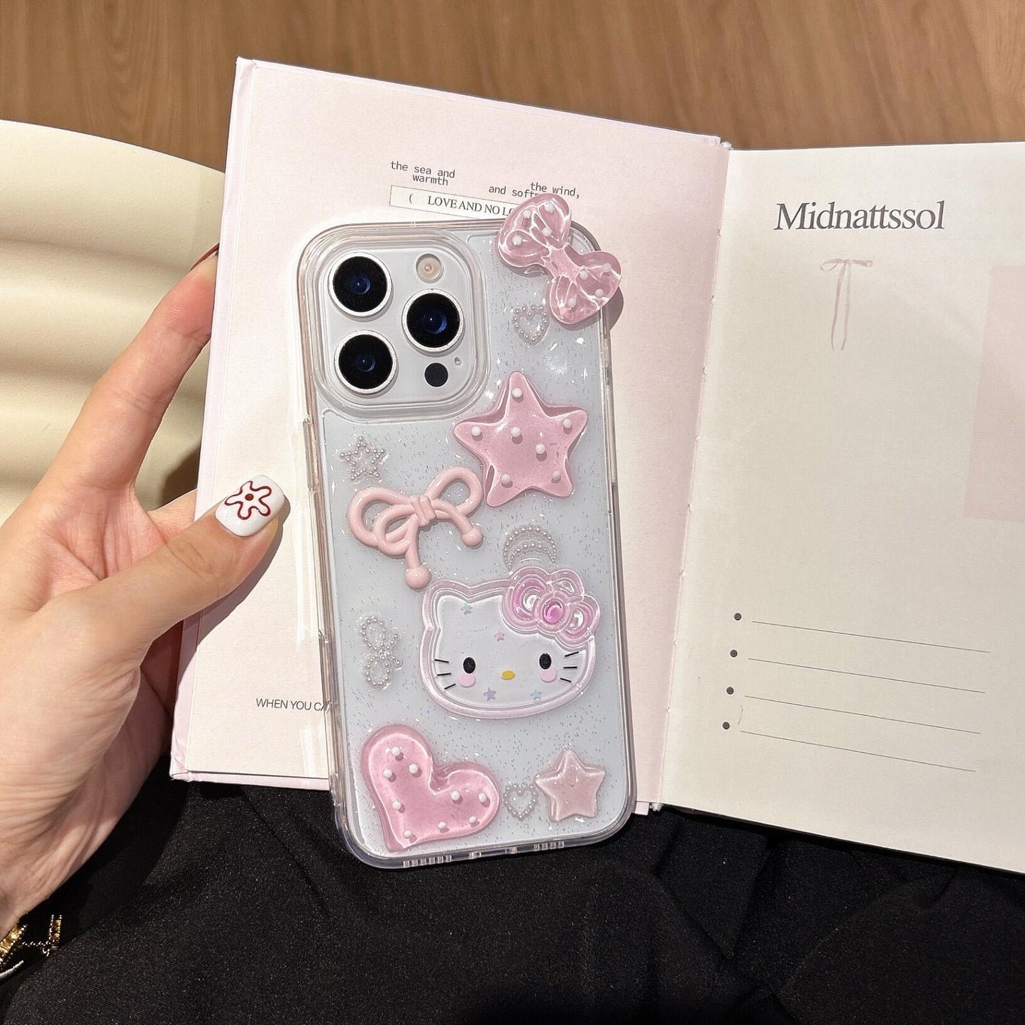 Coque de téléphone Kitty transparente faite à la main, mignonne et kawaii