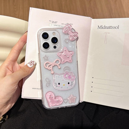 Coque de téléphone Kitty transparente faite à la main, mignonne et kawaii