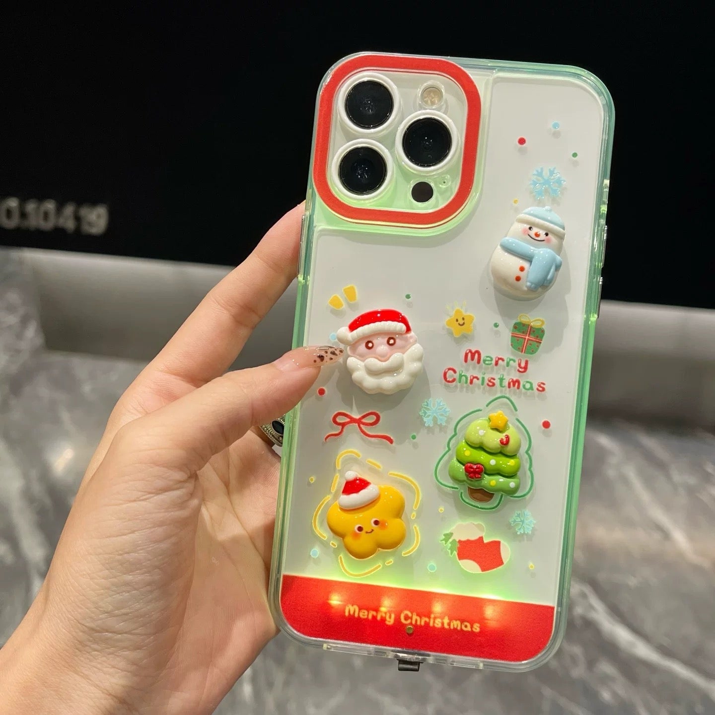 Incoming call flash 3D Christmas doll sticker luminous mobile phone case
