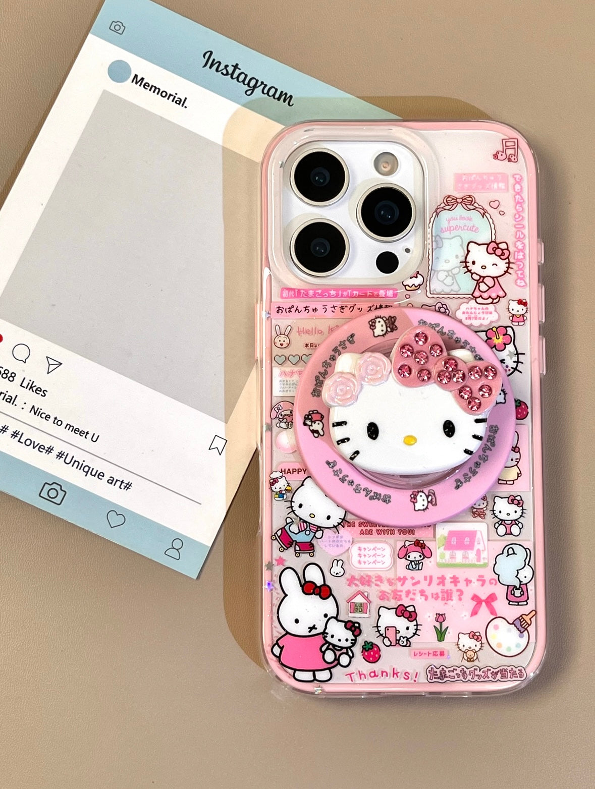 Kitty Pink Cute Kawaii MagSafe Case + MagSafe Stand Holder / Phone Grip
