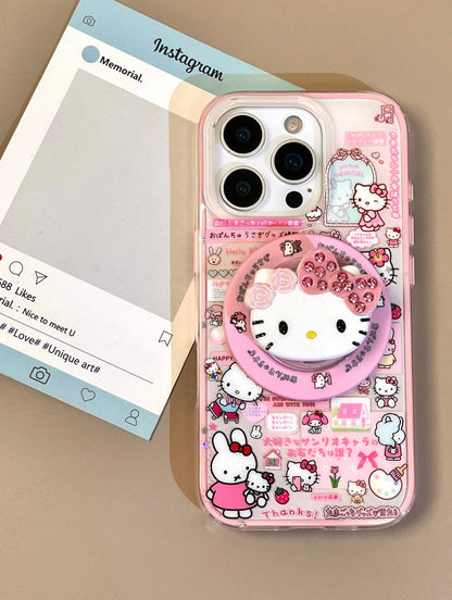 Kitty Pink Cute Kawaii MagSafe Case + MagSafe Stand Holder / Phone Grip